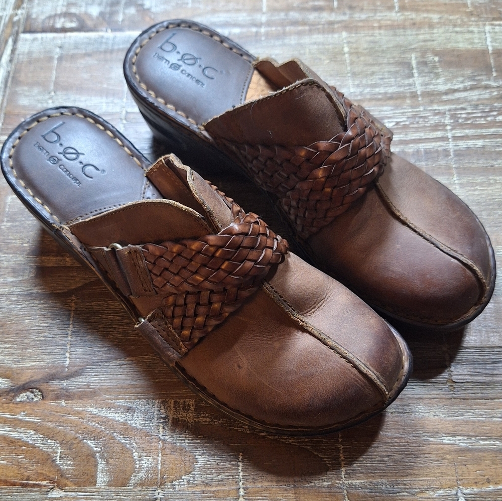 B.Ø.C Born Concept Women Brown Leather Slip On Clogs Mules Comfort Shoes Size 7M - Picture 8 of 8